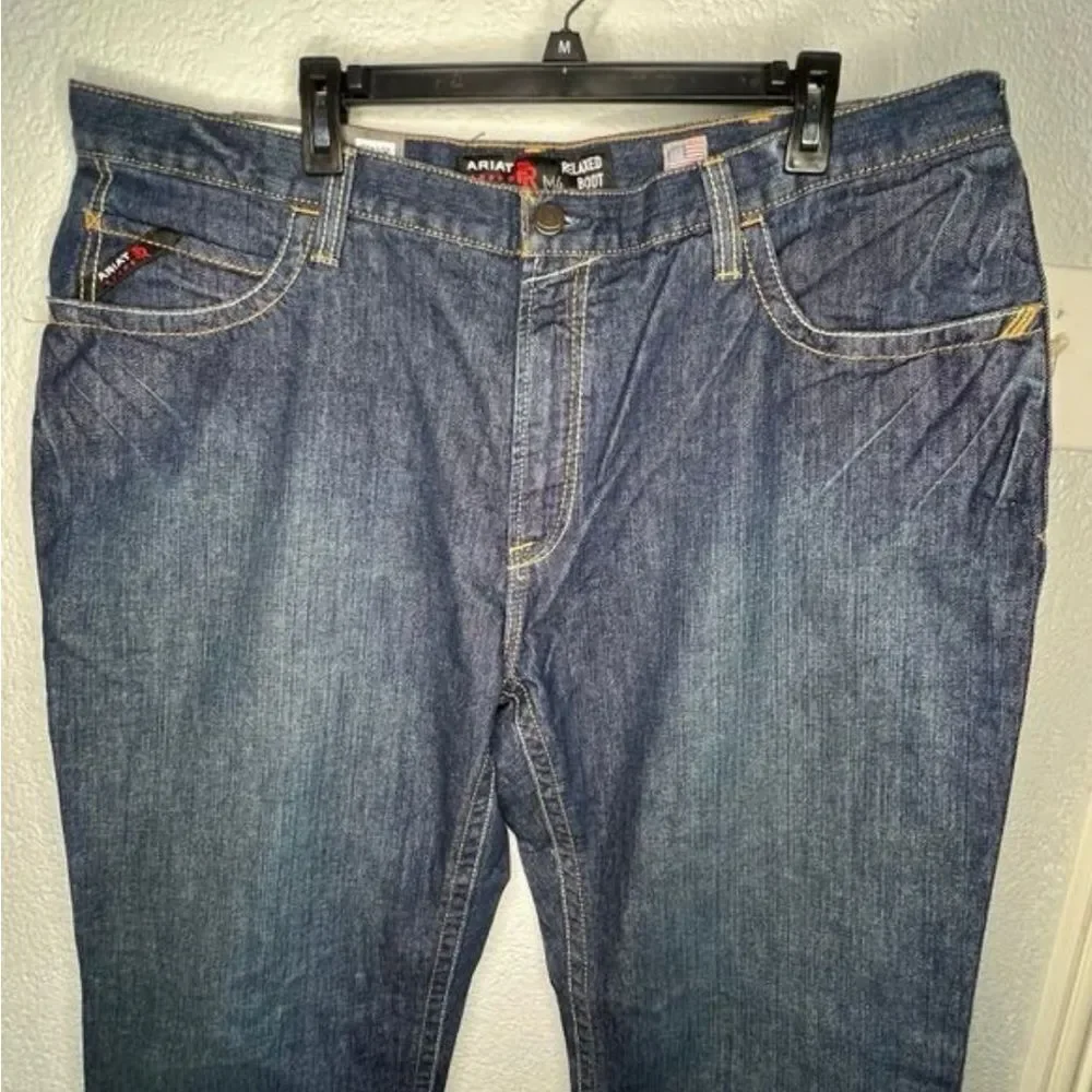 New! Ariat Work Flame Resistant CAT 2 Relaxed Basic Boot Cut Blue Jean Sz 42X30